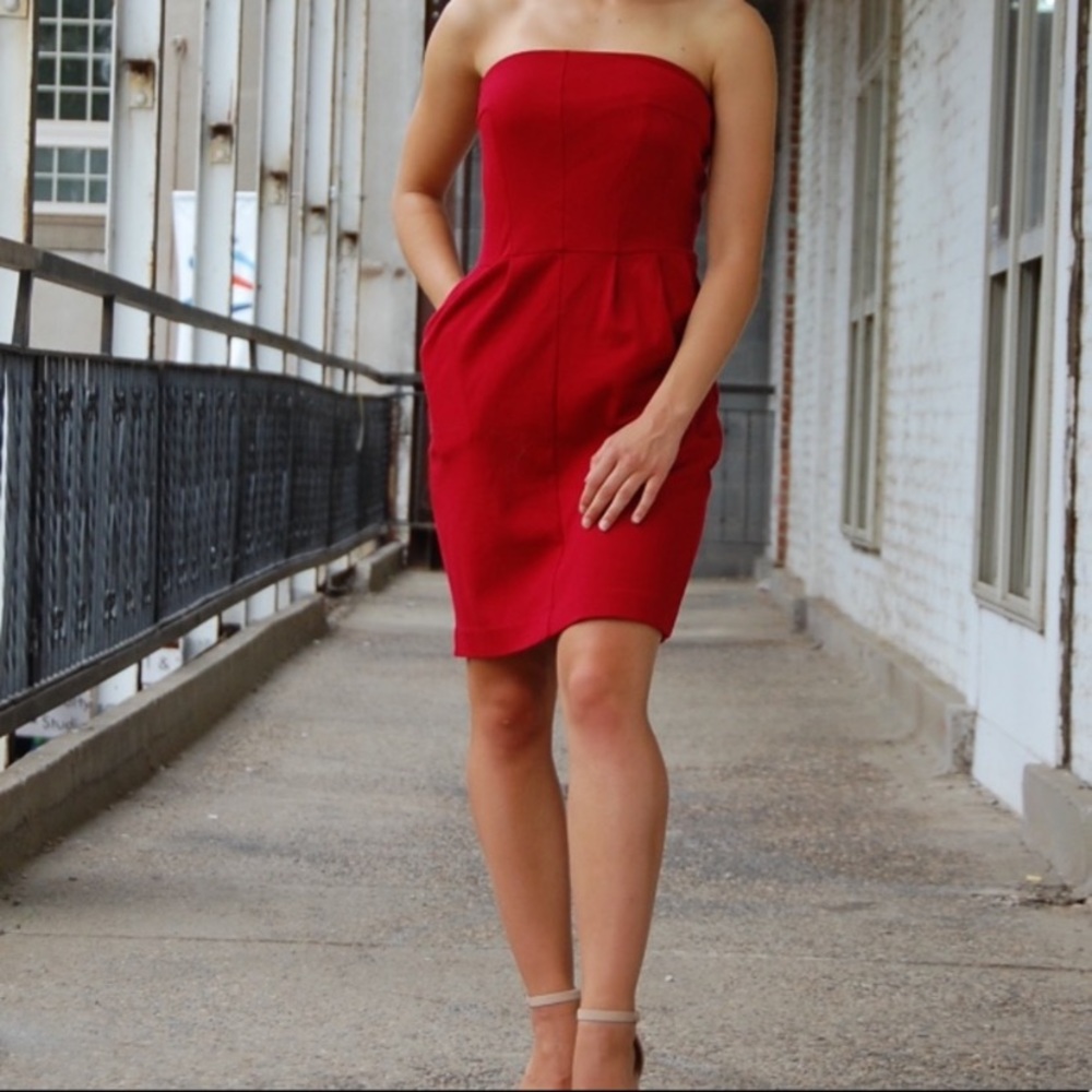 Express Scarlet Red strapless cocktail dress